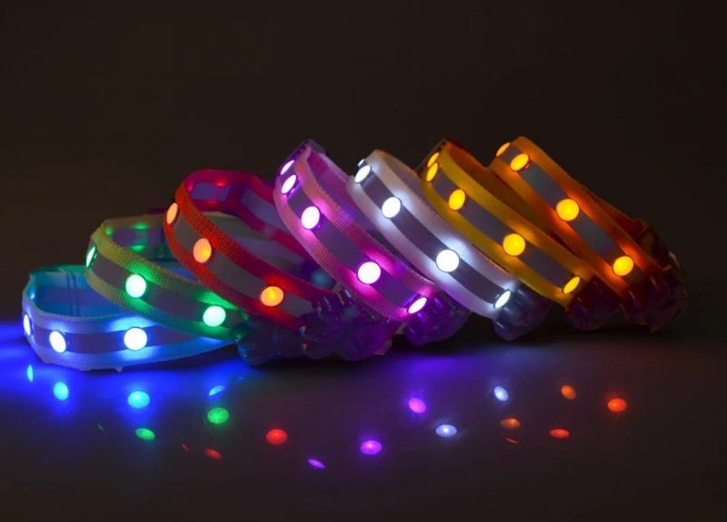 Nylon Lamp with LED Pet Collar Gem Light Dog Collar Reflective Strip Collar