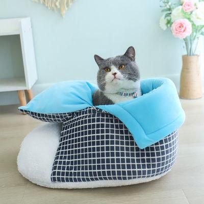 High Quality Cute Cat Bed Shoe Shape Soft Warm Pet Dog Bed Non-Slip Round Bed with Little Toy