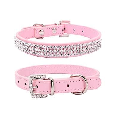 Rhinestones Shing Diamonds PU Leather Dog Collars with Rhinestones Buckle