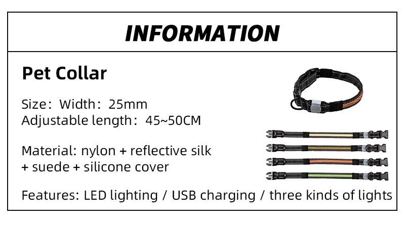 USB Rechargeable Pet Collars Eco Friendly Reflective Adjustable Night Safety Flashing LED Dog Collar