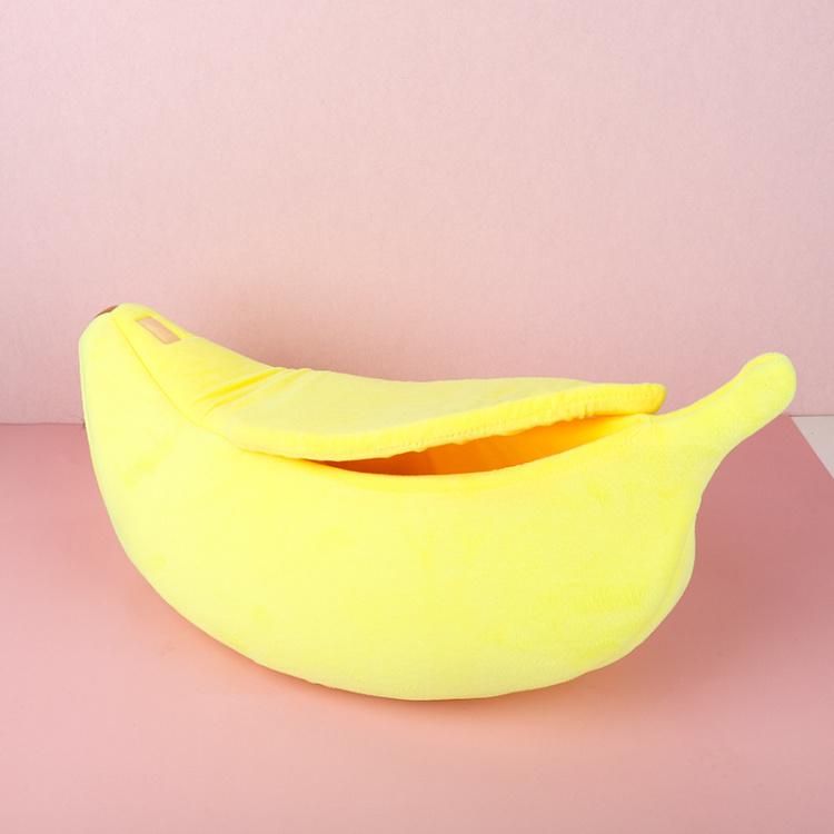 Wholesale Manufacturer Banana Shape Plush Cat Bed Pet Warm Bed for Cats Dogs Pet Accessories