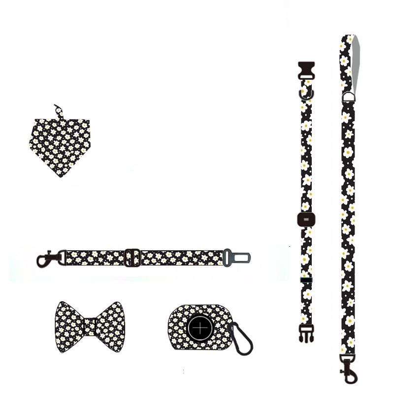 Custom Design 2 in 1 Reversible Dog Neoprene Adjustable Collar Bowknot Leash Harness and Bandana Sets