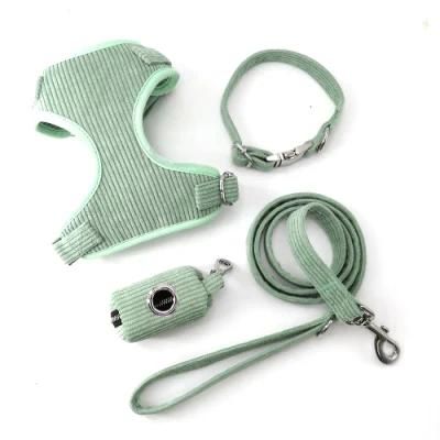 High Quality Soft Corduroy Fabric Mesh Padded Small Adjustable Dog Harness and Leash Set