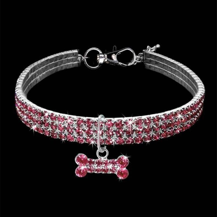 Wholesale 3 Rows Rhinestone Elastic Pet Crystal Necklace Dog Collar with Jewelry Tag