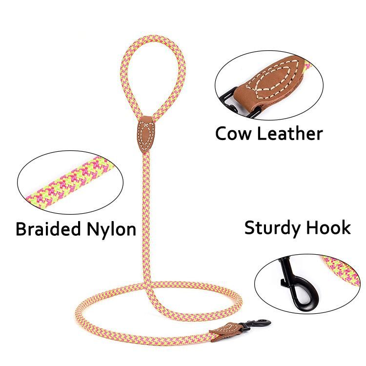 Luxury colorful Braided Nylon Traction Long Rope Dog Leash Custom Logo Manufacture Mountain Climbing Dog Slip Rope Lead for Large Medium Small Dog