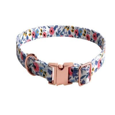 Beautiful Flowers Pattern Pet Collar with Alloy Buckle for Girl Dogs Cats