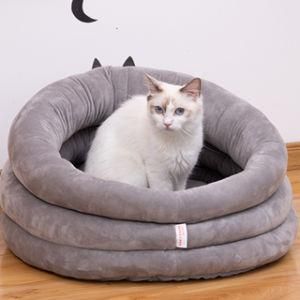 Hotsale Cute Cushion Soft Warm Colorful Long Plush Round Kennel Doughnut Dog Cat Pet Bed