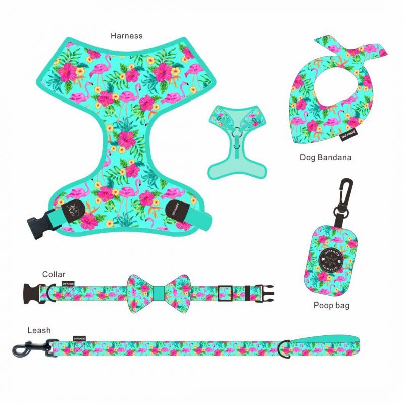 Colorful Custom Pet Supplies Luxury Sublimation Polyester Reversible Collar Leash Dog Harness Set for Dog