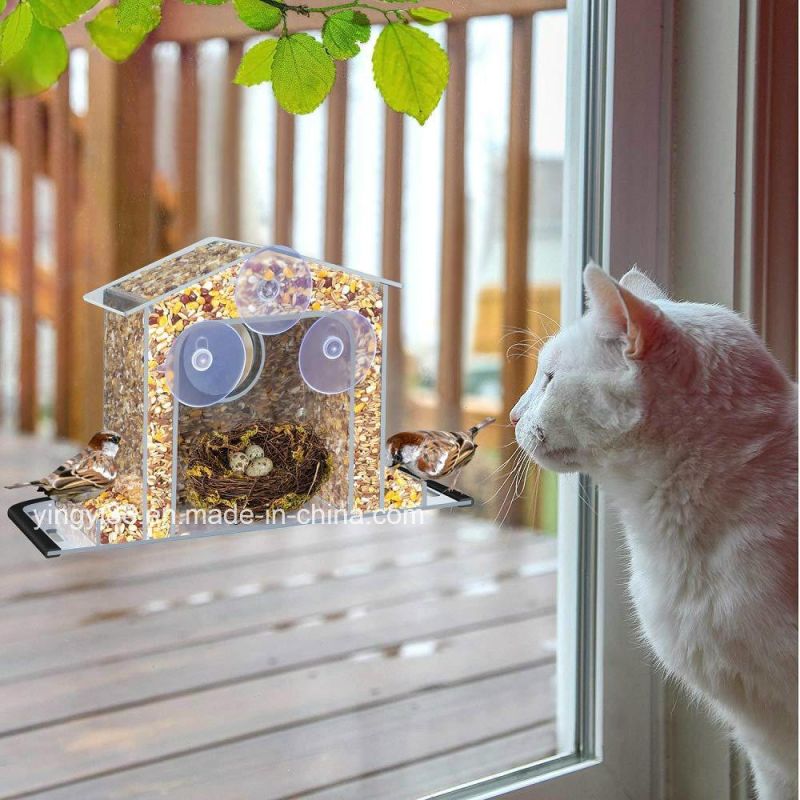 Factory Price Clear Acrylic Bird House Window Bird Feeder with Suction Cup