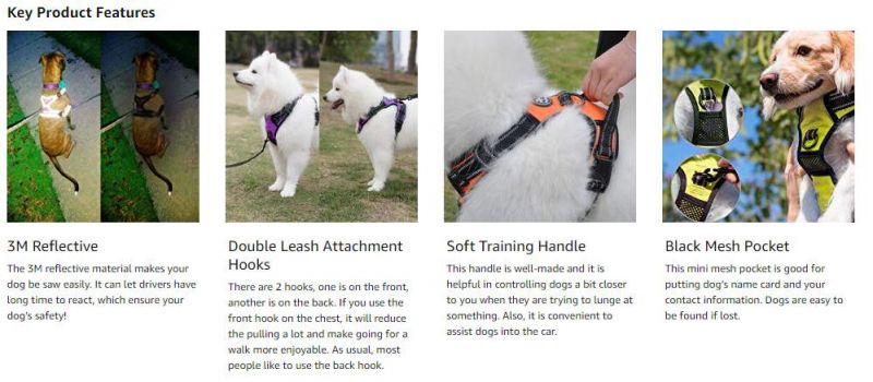 No Choke Front & Back Lead Dog Reflective Harness with 3 Snap Buckles Easy on-off Harness