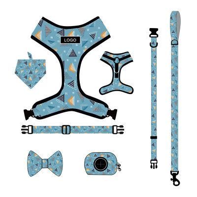 Pet Supplies Custom Adjustable Soft Comfortable Pattern Dog Harness Leash Collar Poo Bag Set