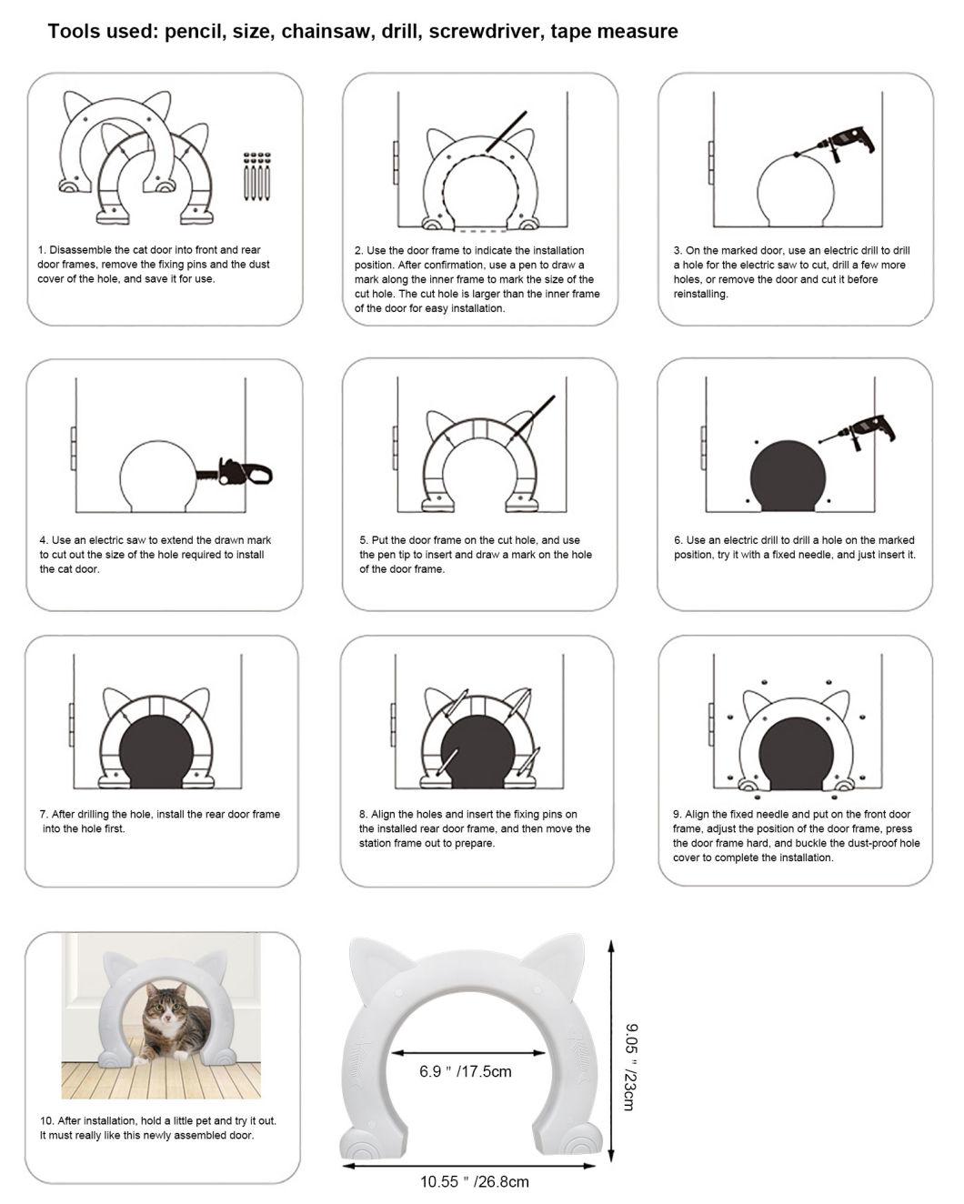 in Stock OEM ODM Large Cat Door Kitty Shaped Hole Interior Cat Door with Screws Interior