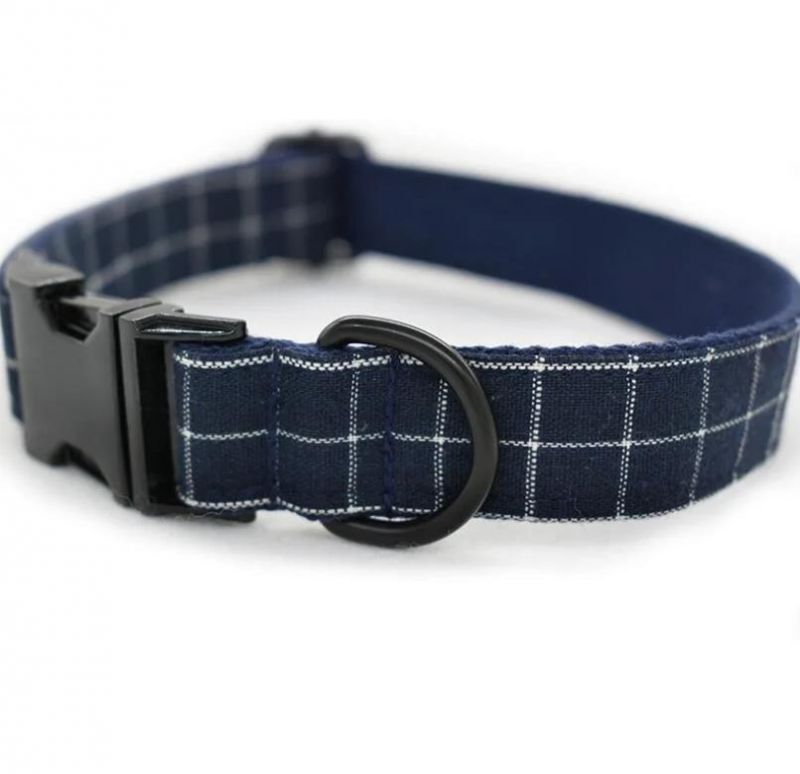 High Quality Dark Blue Plaid Dog Collar