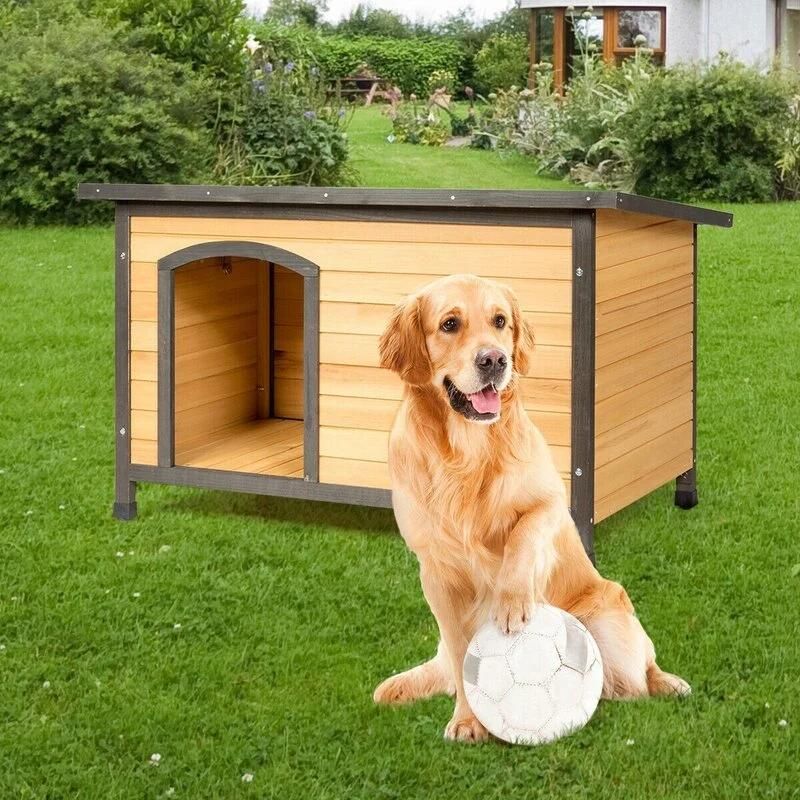 Faris Brown Wood and Metal Dog House Pet Bed