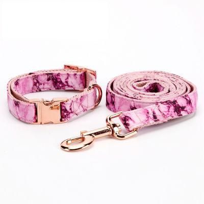 Luxury Design Printed Polyester Dog Collar with Custom Zinc Alloy Quick Release Buckle with Match Long Dog Rope Leash