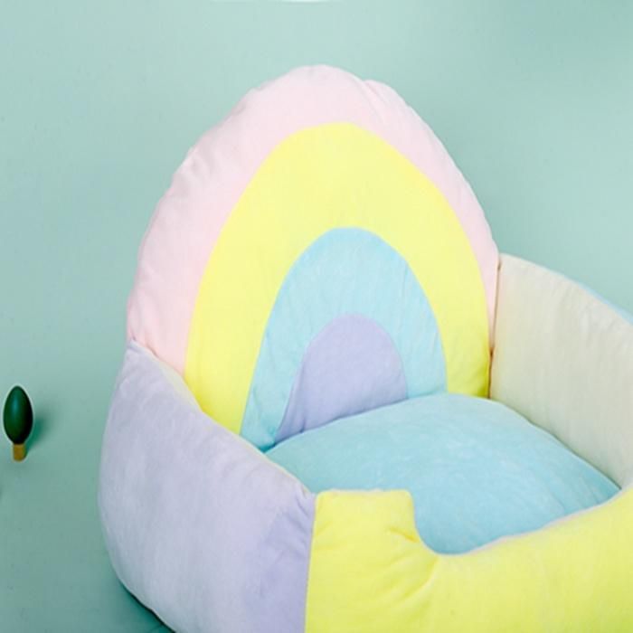 Colorful Rainbow Wholesale Small Colorful Warm Pet Cat Sofa Rainbow Cozy Dog Sofa Bed with Cushion