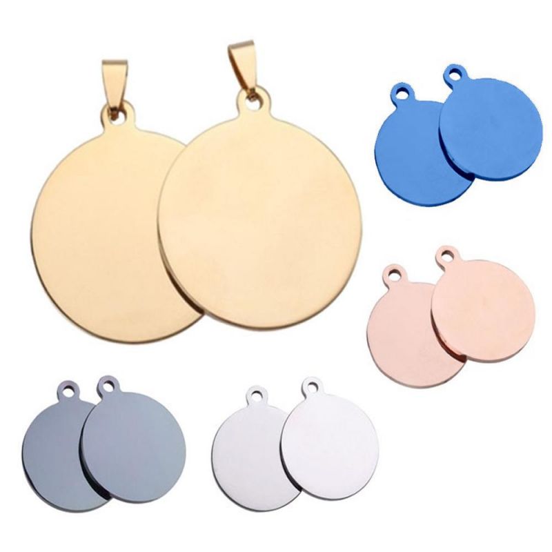High Polished Blank Stainless Steel Round Disc Dog Pet Tag Shape Pendant Charm for Necklace