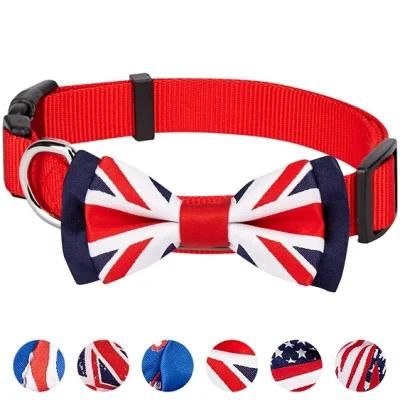 UK /British Flag W/Jacquard Weave Fabric Detachable Bow Tie Dog Collar