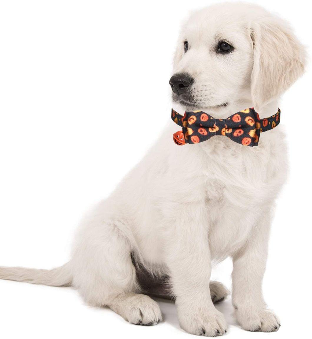 Halloween Dog Collars, Adjustable Pumpkin Ghost Dog Collars with Bow Tie and Bells