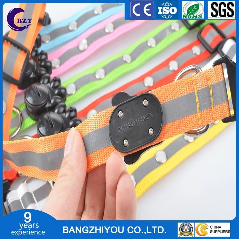 Nylon Lamp with LED Pet Collar Gem Light Dog Collar Reflective Strip Collar