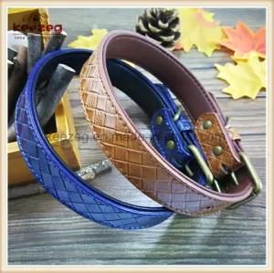 Quality Leather Imitation Weaving Brown and Blue Pet Products/Dog Collar Kc0158