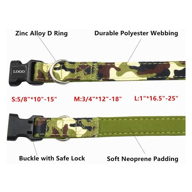 High Quality Custom Logo Polyester Printing Pet Dog Collar Soft Neoprene Padded Print Camouflage Dog Collar Leopard Grain Dog Collar