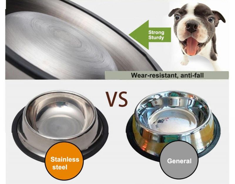 Stainless Steel Dog Bowl with Rubber Base for Small/Medium/Large Dogs Pet Feeder