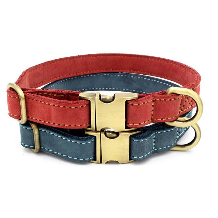 High Quality Newest Brass Hardware Adjustable Genuine Luxury Leather Dog Collar