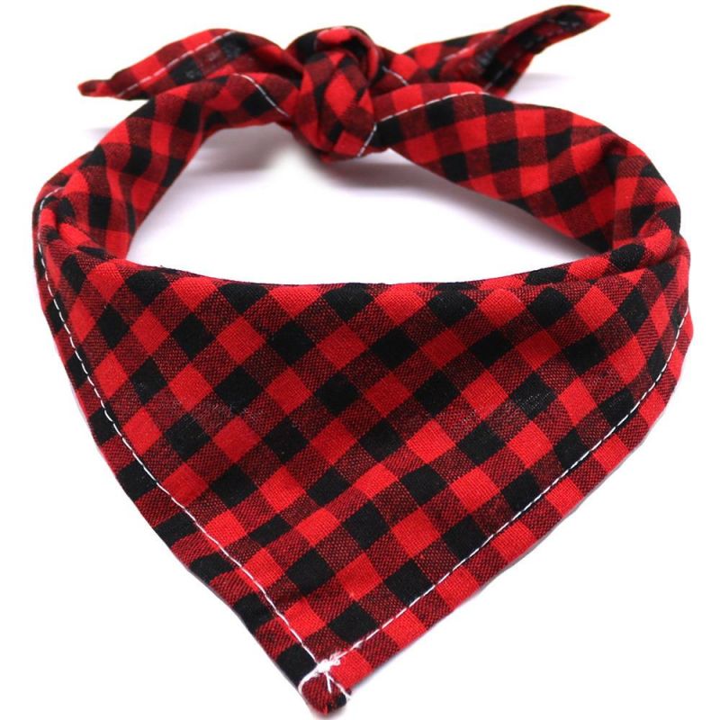 Puppy Square Plaid Printing Adjustable Scarf Dog Clothes Dog Bandana