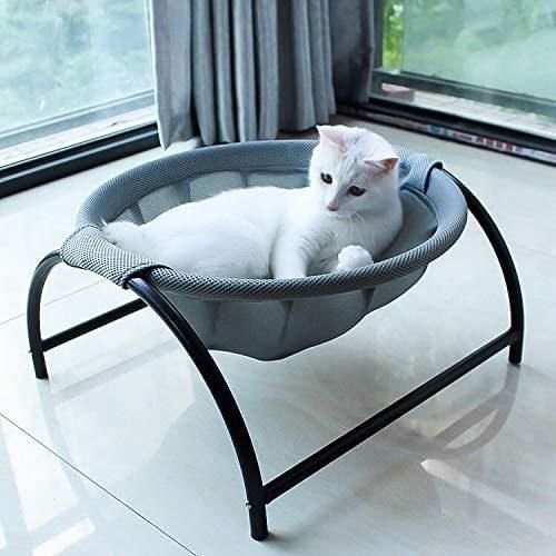 Free-Standing Round Cat Cooling Bed Cat Hammock Bed Removable & Washable Elevated Pet Bed