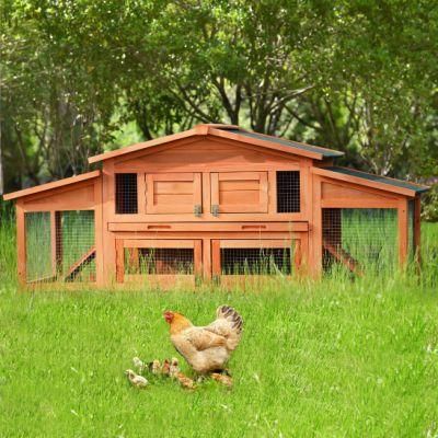 70 Inch Wood Cat Hutch Outdoor Pet House for Small Animals with 2 Run Play Area