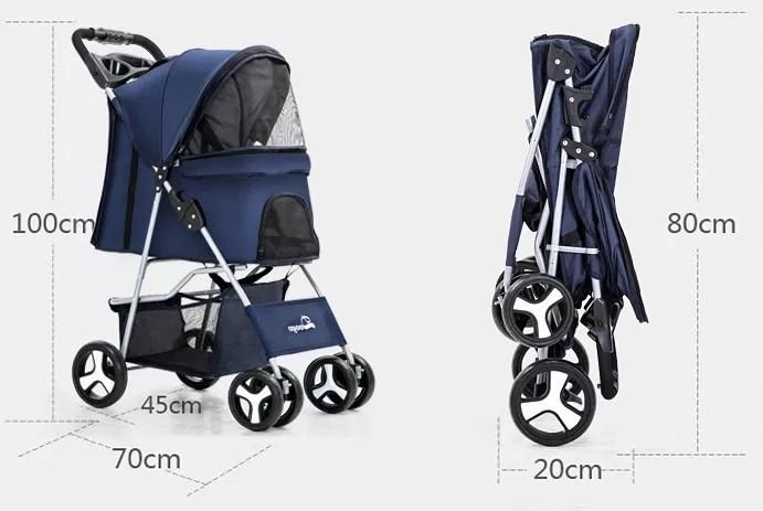 Multi-Colors Pet Carrier Stroller Lightweight 4 Wheels One Hand Fold up Dog Stroller