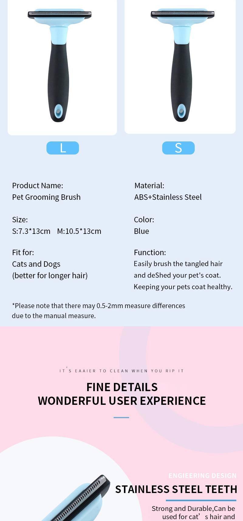 Hot Sale Deshedding Tool ABS Non-Slip Handle Stainless Steel Pet Dematting Grooming Comb