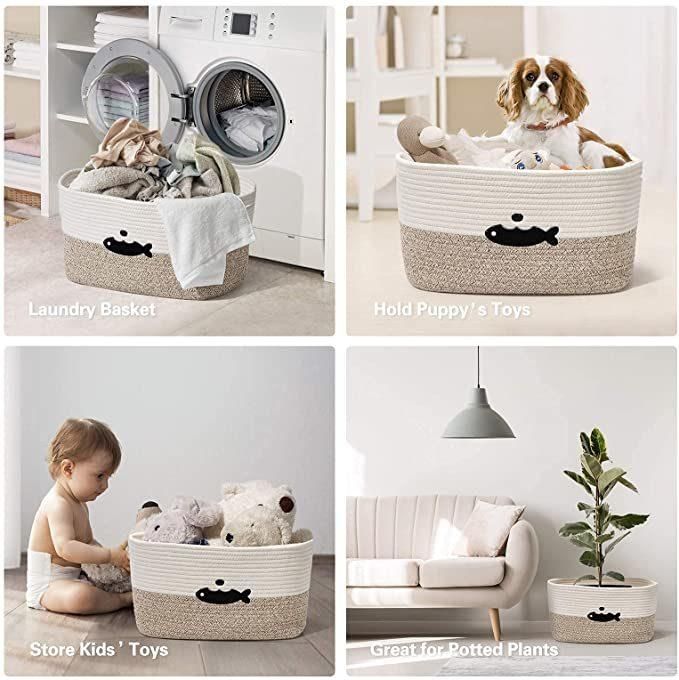 Rolife Cotton Rope Storage Baskets Woven Bins Hamper Basket