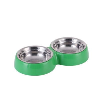 Factory Directly Sell Pet Supplies Feeding Water Bowl Candy Color Plastic Double Bowl Dog Cat Feeding Bowls