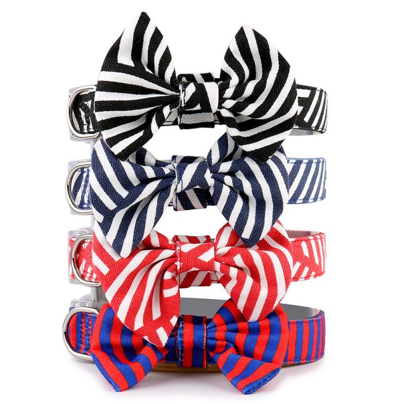 Stripe Pets Dogs Cats Bell Collars with Bowknot