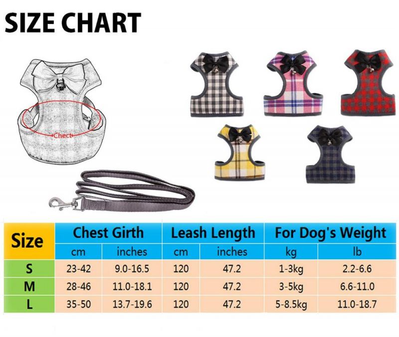 Pet Plaid Dog Cat Bowtie Harness Vest Air Mesh Harness for Puppy and Kitten