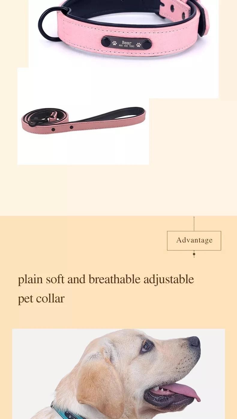 Custom Logo Plain PU Leather Dog Collar Leash Set Soft Adjustable Padded Faux Leather Dog Collar with Lead Dog Collars in Bulk