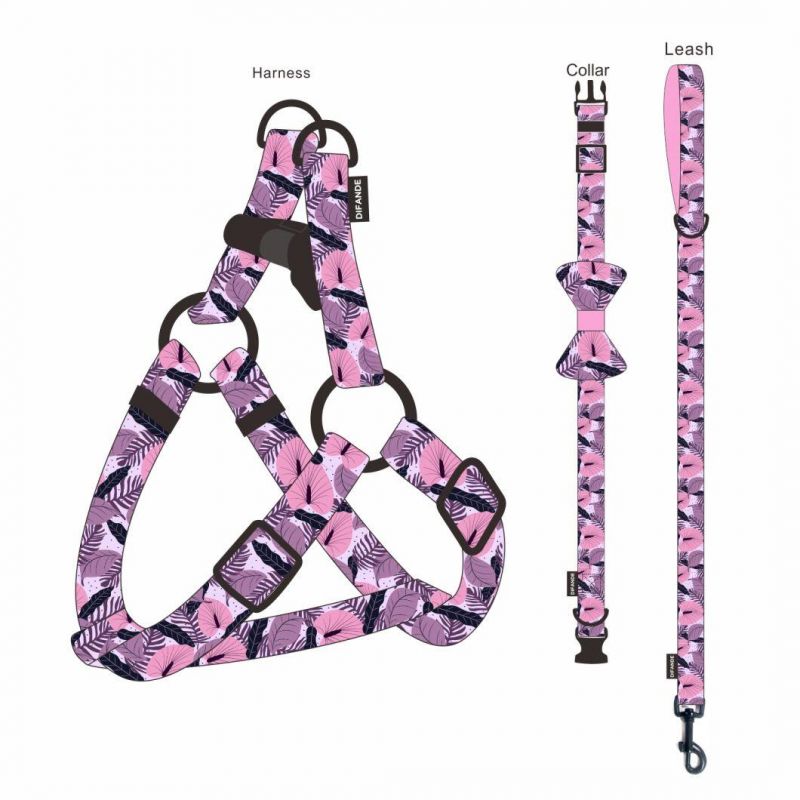 Popular Custom Design Dog Harness with Matching Collar Leash Bow Tie and Bandana Set Neoprene Reversible Dog Harness Vest