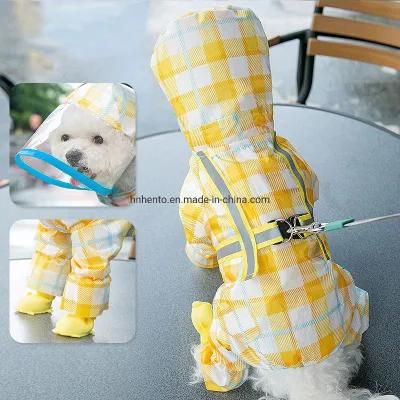 Small Dog Raincoat Small Dog Four-Legged Raincoat Fashion Checker Reflective Strip Dog Clothes