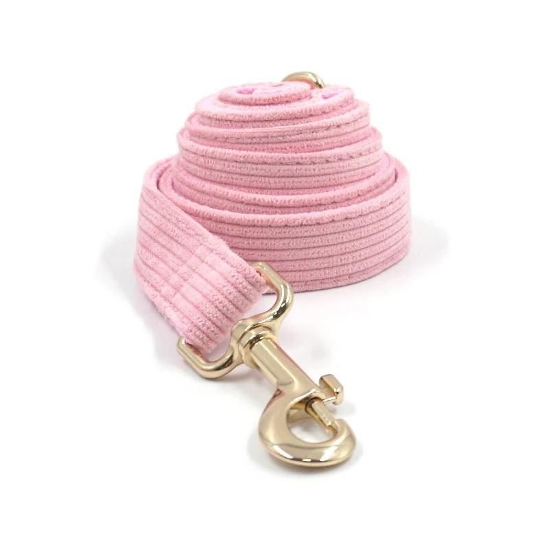 Charm Design High Quality Solid Pink Corduroy Dog Collar Leash Manufacturer Pet Supplies Dog Collar Laser Brand Leash Set