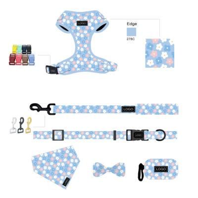 Custom Heat Transfer Printing Floral Adjustable Neoprene Dog Harness and Leash Set