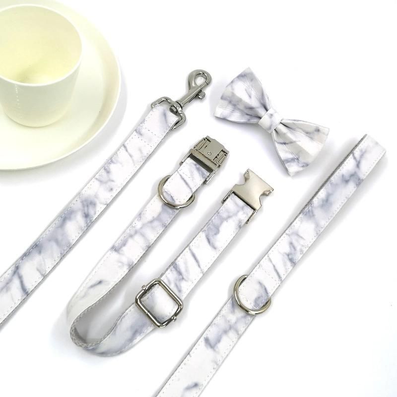 OEM Cool Style Design Marble Printing Dog Collar Durable Pet Collars Leash Large Dog Collar Leashes Bow Tie Sets