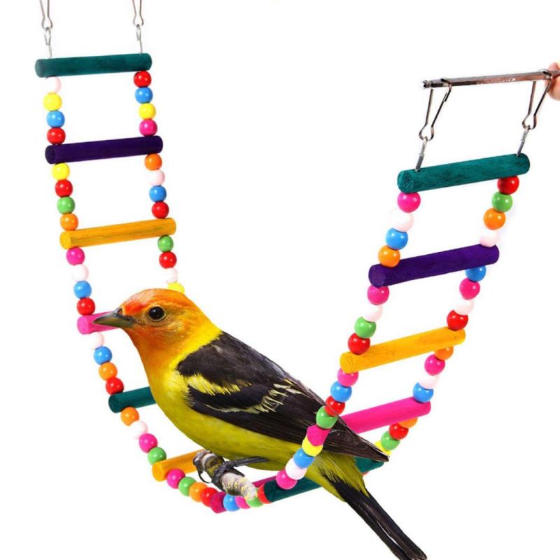 Bird Ladder Toys Coloured Flexible Parrot Swing Bridge Wooden Cockatiel Cage Hanging Climbing Ladder
