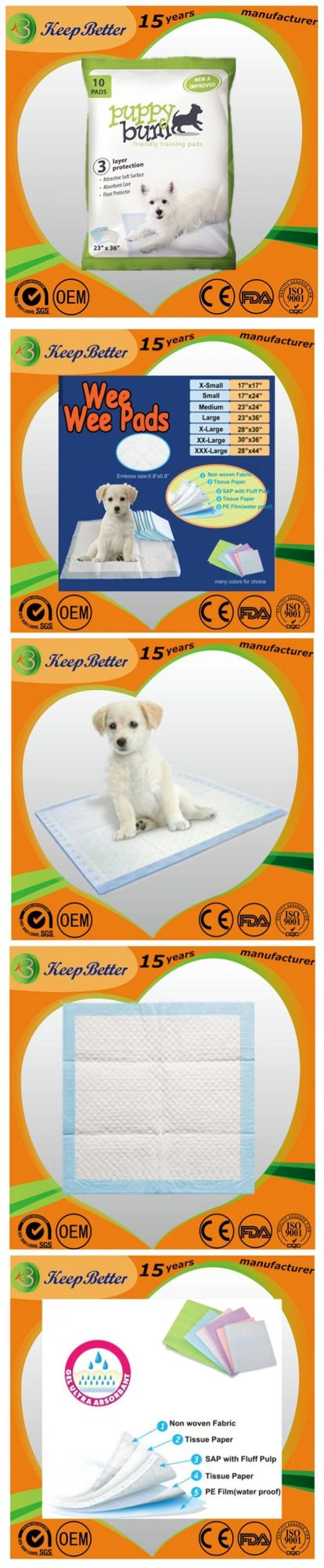 Multi Layer Protection Attractive Soft Surface Absorbent Core Floor Protector Puppy Bum Friendly Training Pads Disposable