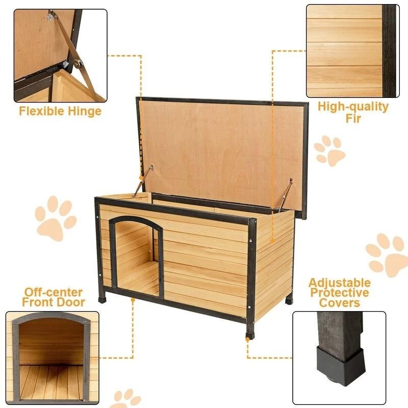 Faris Brown Wood and Metal Dog House Pet Bed