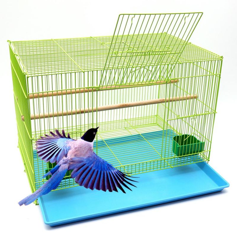 Customized Metal Large Bird Cages Portable Easy Carry Pet Transport Bird Cages Green Breeding Bird Cages with 2 Bowls