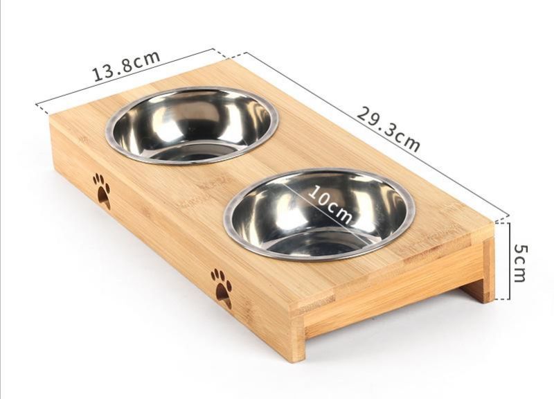 Elevated Dog and Cat Wood Pet Feeder Comes with Two Stainless Steel Pet Feeding Bowls