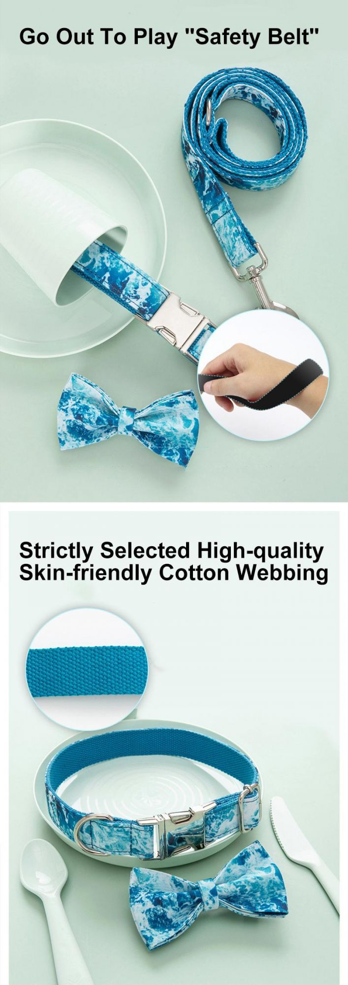 Custom Fashion Pet Collar and Leash Heat Transfer Sublimation Logo Printed Dog Collar Leash Set