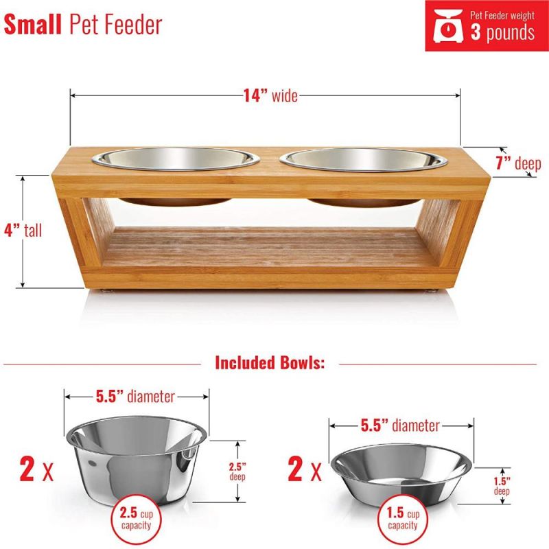 Custom Factory Wholesale Dog Cat Pet Bowls Wood Bamboo Elevated Dog Cat Dishes Raised Pet Feeder